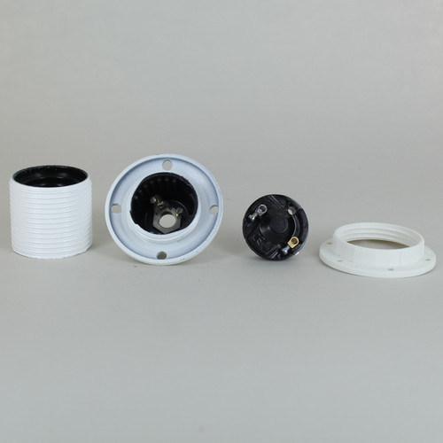 White E-26 Base Phenolic Threaded Pendant Style Socket with 1/8ips. Cap and Shade Ring