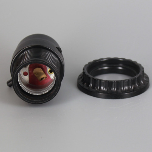 Leviton - Black E-26 Phenolic Threaded Shell with Shade Ring Push Through Socket with 1/8ips. Bottom