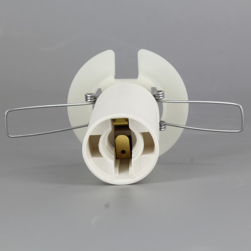E-12 White Thermoplastic Lamp Socket with Snap in Spring Clips.