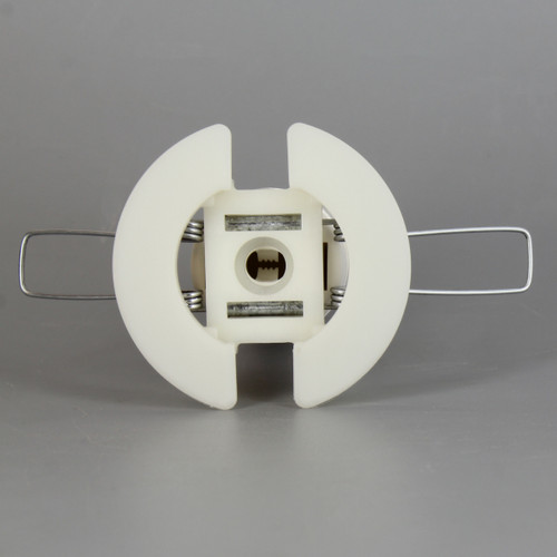 E-12 White Thermoplastic Lamp Socket with Snap in Spring Clips.