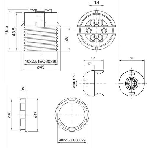 1/8ips E-26 White Threaded Skirt with Shade Rest Shoulder Thermoplastic Lamp Socket with Shade Ring