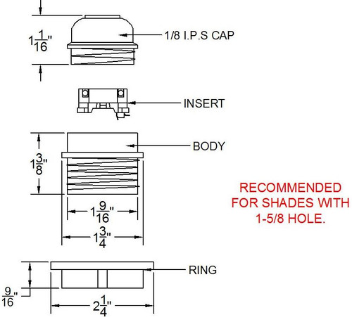 White E-26 Phenolic Socket Threaded with Shoulder and 1/8ips. Cap - Includes Ring