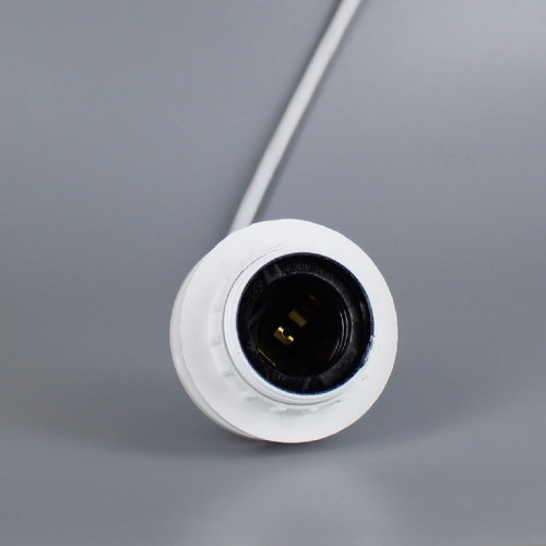 White E-26 Phenolic Pendant Socket Threaded Shoulder with Ring and Pre-Wired with 4ft. Leads