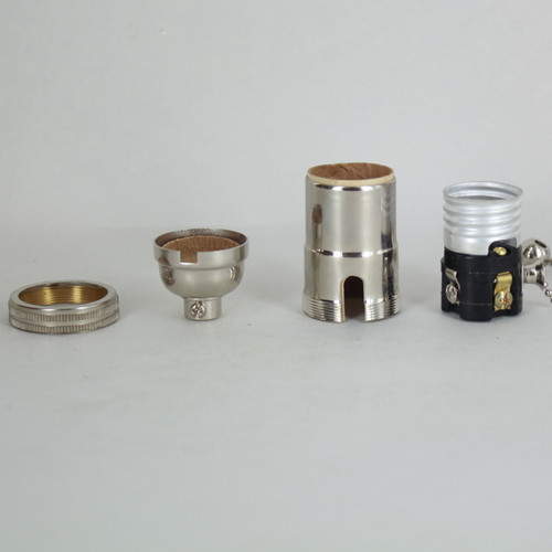 Polished Nickel Finish E-26 1-Way Pull Chain Switch Lamp Socket