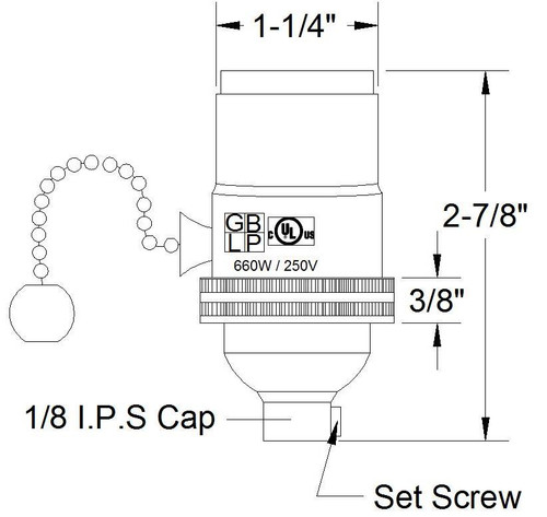 E-26 1-Way Pull Chain Switch Lamp Socket - Polished Brass Finish