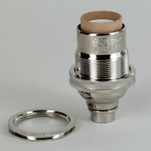 Polished Nickel Finish E-12 Threaded Socket with Shade Ring and Porcelain Interior and Captive Ring