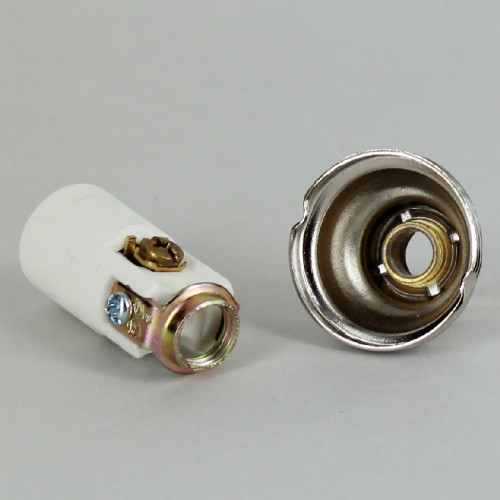 Satin Nickel Finish E-12 Threaded Socket with Shade Ring and Porcelain Interior and Captive Ring