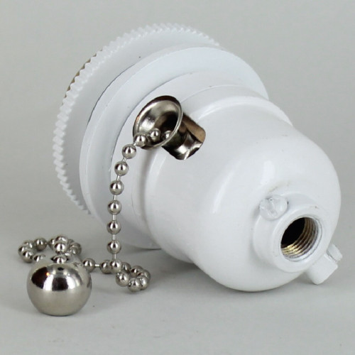 Smooth Shell Long Uno Threaded Pull Chain Lamp Socket - White Finish