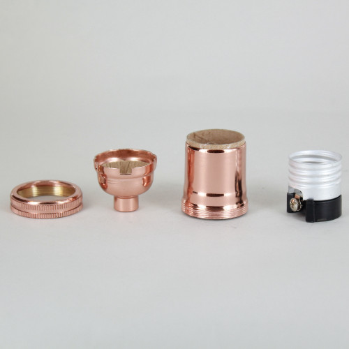 E-26 Keyless Socket with 1/8ips. Female Threaded Cap - Copper Plated Finish