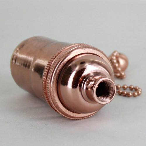 E-26 1-Way Pull Chain Switch Lamp Socket - Polished Solid Copper