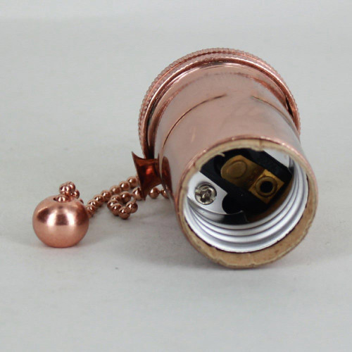 E-26 1-Way Pull Chain Switch Lamp Socket - Polished Solid Copper