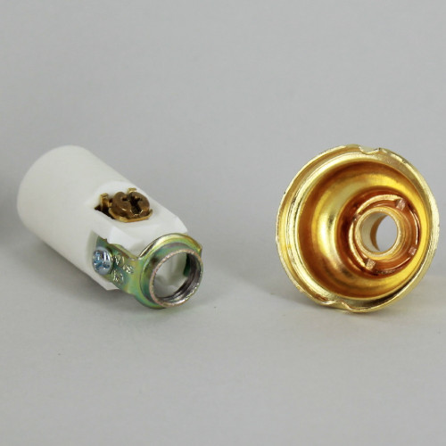 Unfinished Brass E-12 Threaded Socket with Shade Ring and Porcelain Interior and Captive Ring