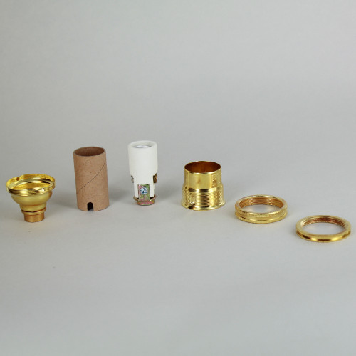 Unfinished Brass E-12 Threaded Socket with Shade Ring and Porcelain Interior and Captive Ring