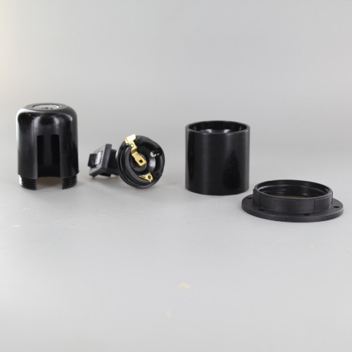 E27 Black Phenolic Smooth Skirt Toggle Switch Lamp Holder with 1/8ips Threaded Cap