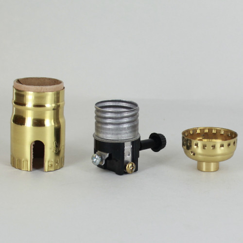 Leviton - Polished Brass 3-Way Turn Knob Socket with 1/8ips. Female Cap and Set Screw