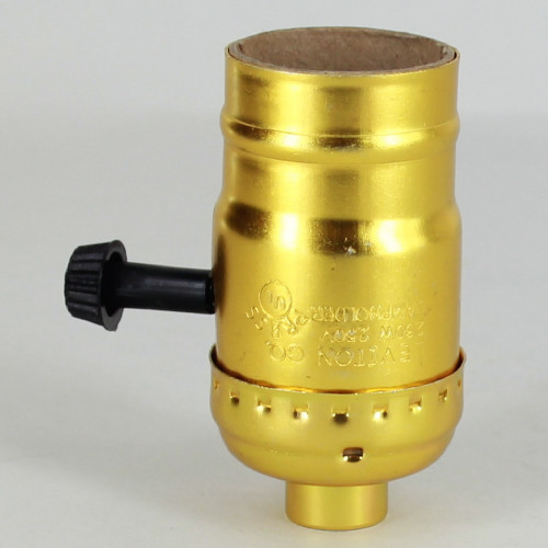 MEDIUM BASE POL. GILT SHELL, REM.TURN KNOB SOCKET 2-CIRCUIT 250W 250V W/ 1/8IPS BUSHING.