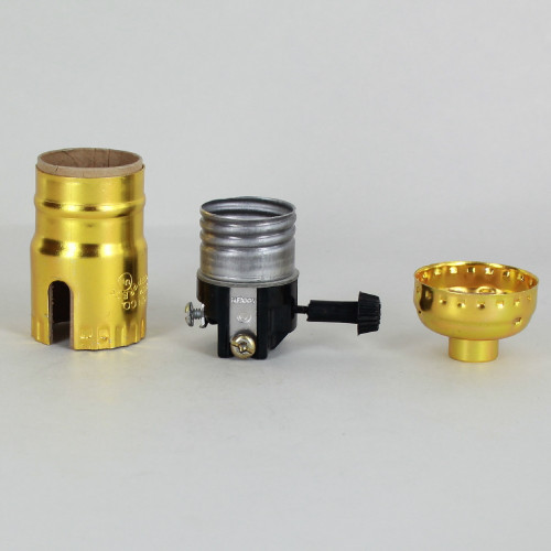 MEDIUM BASE POL. GILT SHELL, REM.TURN KNOB SOCKET 2-CIRCUIT 250W 250V W/ 1/8IPS BUSHING.