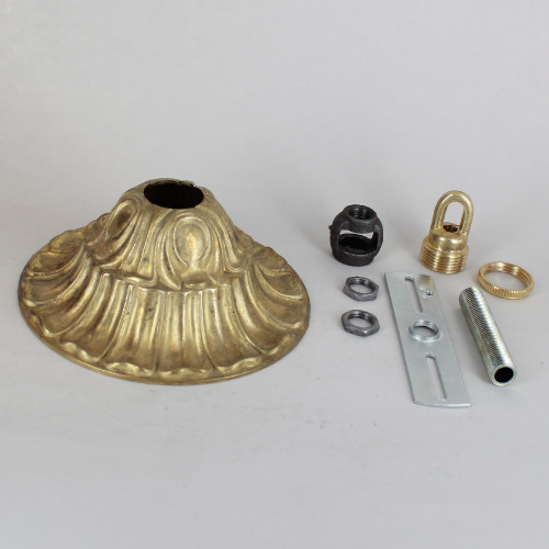 1-1/16in Center Hole - Cast Brass Deep Crested Canopy Kit - Unfinished Brass