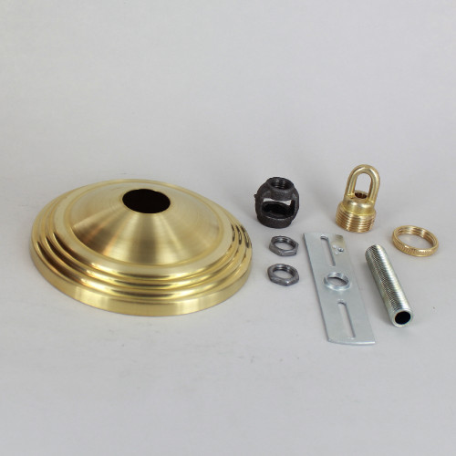 1-1/16in Center Hole - 5in Spun Stepped Canopy Kit - Unfinished Brass