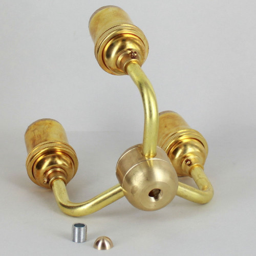 3-Light Keyless E-26 Base Cluster Kit with Lamp Sockets - Unfinished Brass