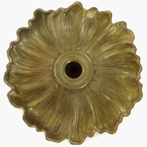 100mm (4in) Diameter - Deep Floral Cast Brass Bobesche Cup with 1/8ips (7/16in) Slip Through Center Hole - Unfinished Brass