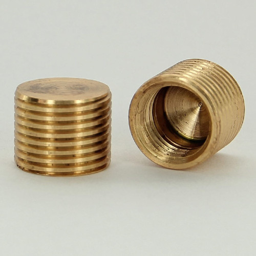 3/8ips Male X 1/4ips Female Threaded Flat Brass Cap. Reducing Threaded Cap Measures 5/8in Diameter X 1/2in Height