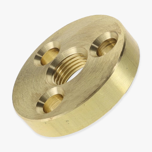 1/8ips Threaded 1-1/4in Diameter Turned Solid Brass Flange with (3) 9/64in Countersink Mounting Holes. Heavy Duty Brass Flange measures 1/4in Thick.