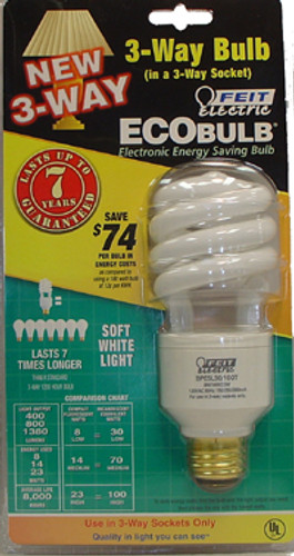 Energy Saving! 30/70/100W Soft White E-26 Base 3-Way Compact Fluorescent Bulb. 30/70/100W Bulb While Only Using 13/20/25W!