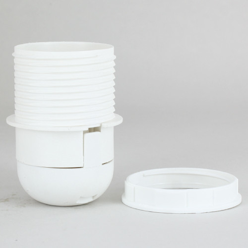 E-27 White Threaded Skirt with Shade Rest Shoulder Thermoplastic Lamp Socket Shade Ring and Cap
