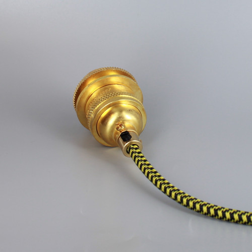 Unfinished Brass E-26 Base Keyless Lamp Socket Pre-Wired with 6Ft Black/Yellow Nylon Overbraid