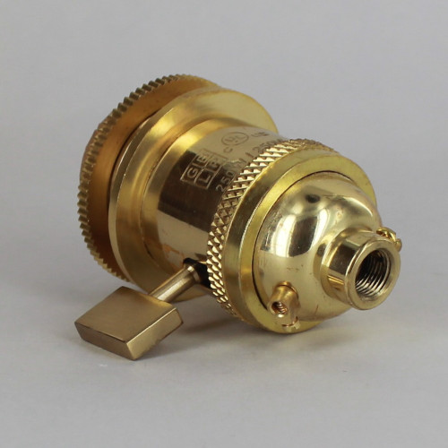 Polished Brass Uno Threaded Single Turn Square Key Socket Includes Knurled and Smooth Shade Ring