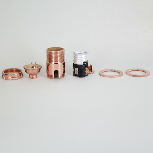 Polished Copper Uno Threaded Pullchain Switch Socket Includes Knurled and Smooth Shade Ring