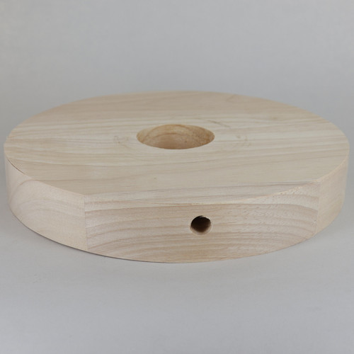 8.5in Diameter Plain Straight Edge Unfinished Wood Base with Recessed Bottom Hole and Wire Exit