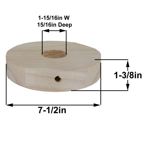 7.5in Diameter Plain Straight Edge Unfinished Wood Base with Recessed Bottom Hole and Wire Exit.