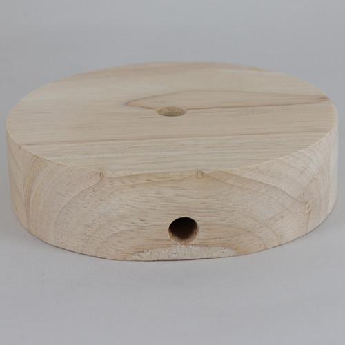 5in Diameter Plain Straight Edge Unfinished Wood Base with Recessed Bottom Hole and Wire Exit