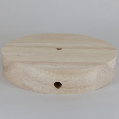 7in Diameter Plain Straight Edge Unfinished Wood Base with Recessed Bottom Hole and Wire Exit.