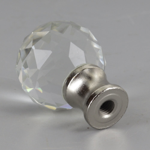 1-1/4in. (30MM) X 1-3/4in (45mm) Height Cut Crystal Round Ball Finial with Polished Nickel 1/4-27 Threaded Final Base.