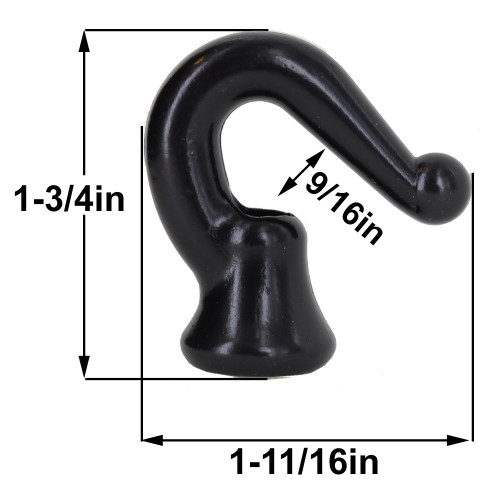 1/8ips - 1-3/4in. Solid Brass Hook - Black Finish