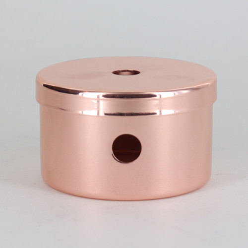 Polished Copper Finish 2-1/2in Diameter X 1-1/2in Height 2 Side Hole Steel Body with 1/8ips (7/16in) Slip Through Bottom Hole.