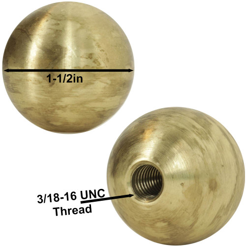 1-1/2in. Solid Brass Ball 3/8-16 UNC Female Threaded Hole - Unfinished Brass