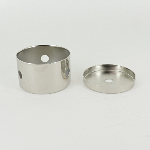 Polished Nickel Finish 2-1/2in Diameter X 1-1/2in Height 3 Side Hole Steel Body with 1/8ips (7/16in) Slip Through Bottom Hole.
