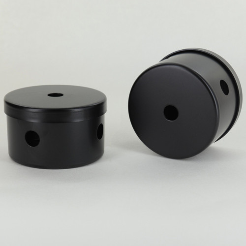 Black Finish 2-1/2in Diameter X 1-1/2in Height 4 Side Hole Steel Body with 1/8ips (7/16in) Slip Through Bottom Hole.Made From 0.036in Thick Steel Material. Includes 2-11/16in Diameter Black Finish Steel Cap Cover