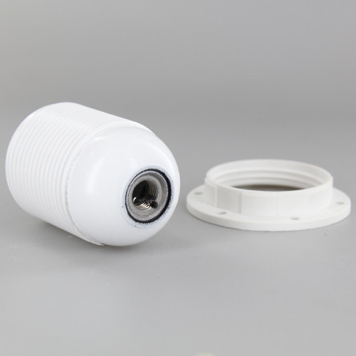 E27 White Phenolic Fully Threaded Skirt Lamp Holder with 1/8ips Threaded Cap