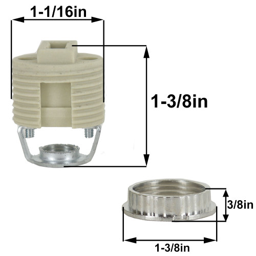 G-9 Threaded Skirt Lamp Socket with 1/8ips Threaded Hickey and Die Cast Metal Ring