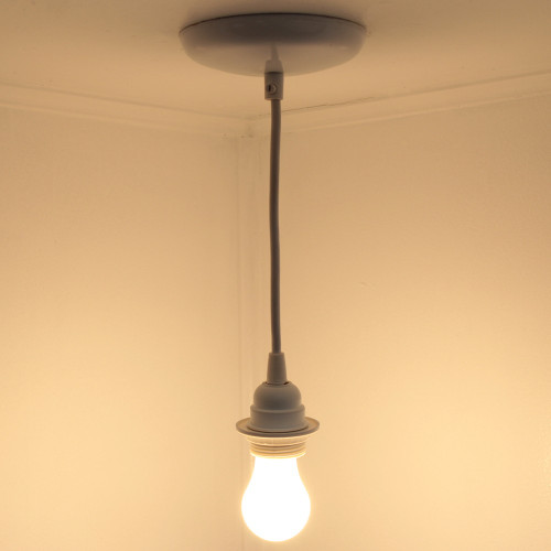 White E-26 Phenolic Threaded Skirt Lamp Socket Fixture Pre-wired With 8ft 18/3 SVT Clear Wire