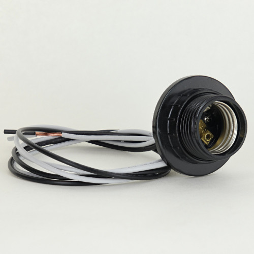 E-26 Base Threaded Skirt Phenolic Lamp Socket with 1/8ips Threaded Hickey and Pre-Wired 36in Long 18 AWM Wire Leads.