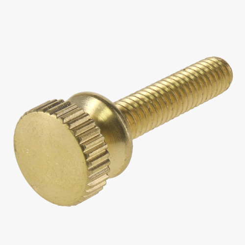 3/4in. Long - 8/32 Threaded Knurled Brass Battery Head Screw - Unfinished Brass