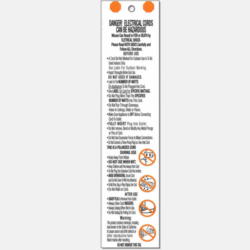 2 Sided Extension Cord Warning Labels in English and Spanish