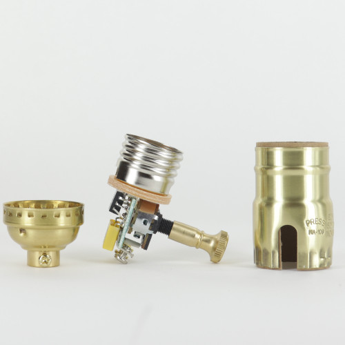 E-26 Rotary Knob Dimmable Lamp Socket with Screw Terminal wire connections - Polished Brass Finish