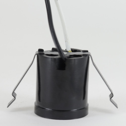 Black E-26 Base Phenolic Snap in Socket with Top Rim and 9 inch Long 18/1 Wire Leads. Lamp Socket Rated Maximum 660W-250V.